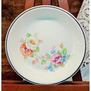 Vintage Harker Hotoven Pottery Floral Bowl Silver Rim 9 In Mid Century Chinaware